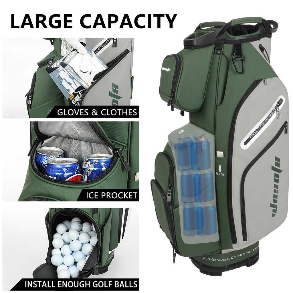 PU Leather Lightweight Men Women Blue White Black Green Golf Bag,Multiple 10 Pockets