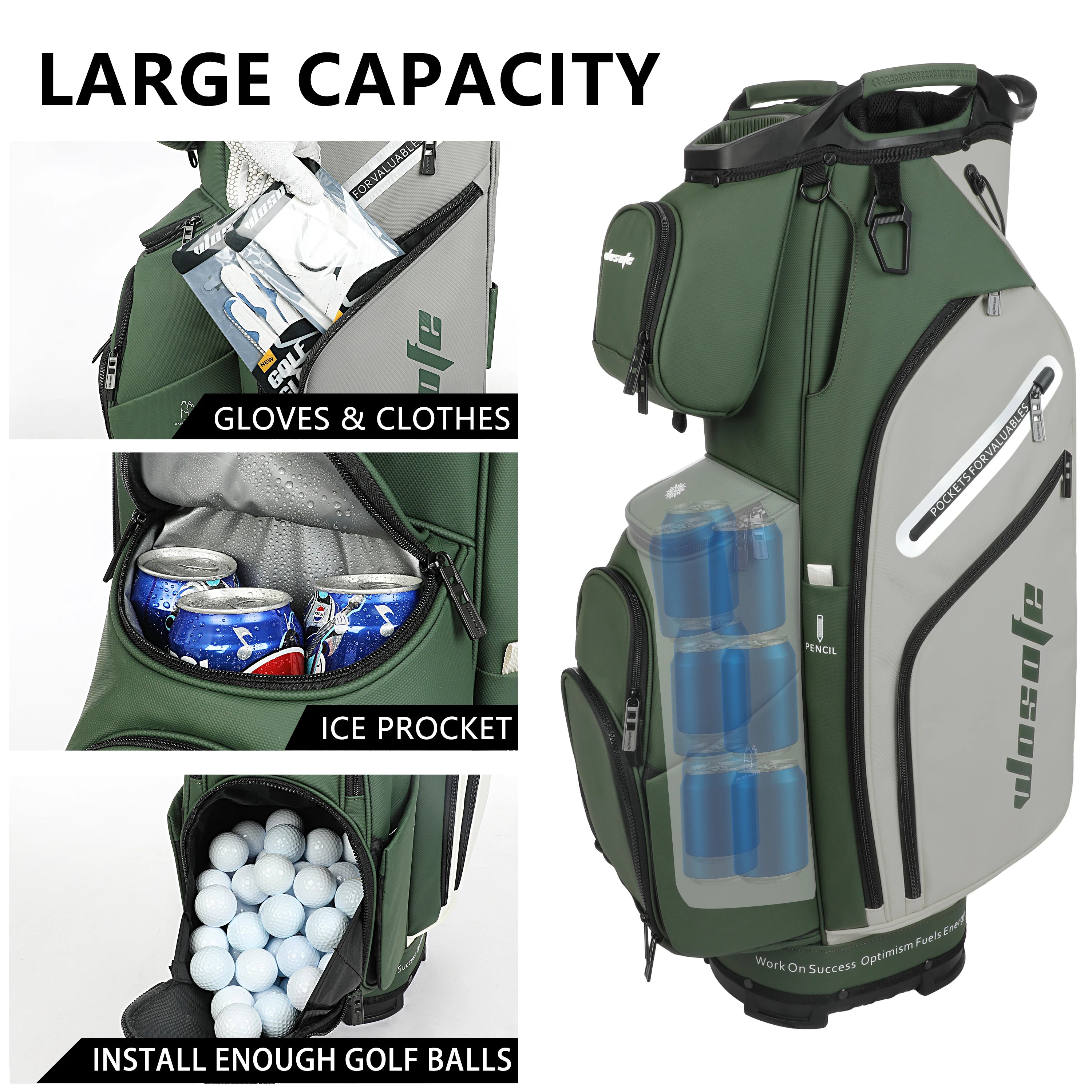 PU Leather Lightweight Men Women Blue White Black Green Golf Bag,Multiple 10 Pockets