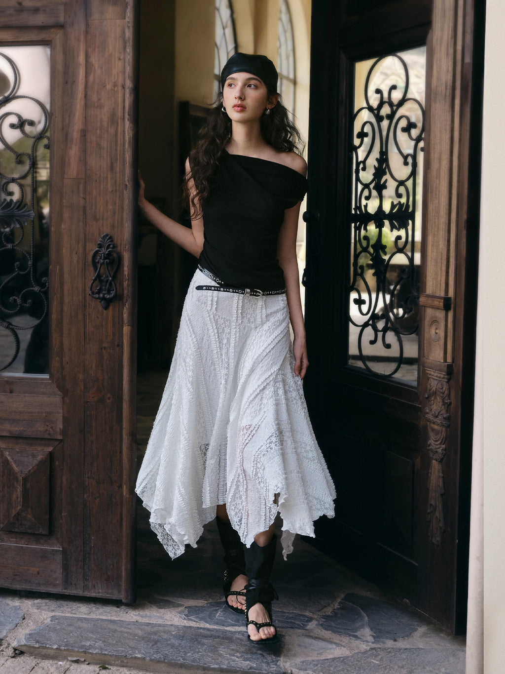 Elastic Antibacterial Stylish Off-Shoulder Cross-Neckline Women's Fitted T-Shirt