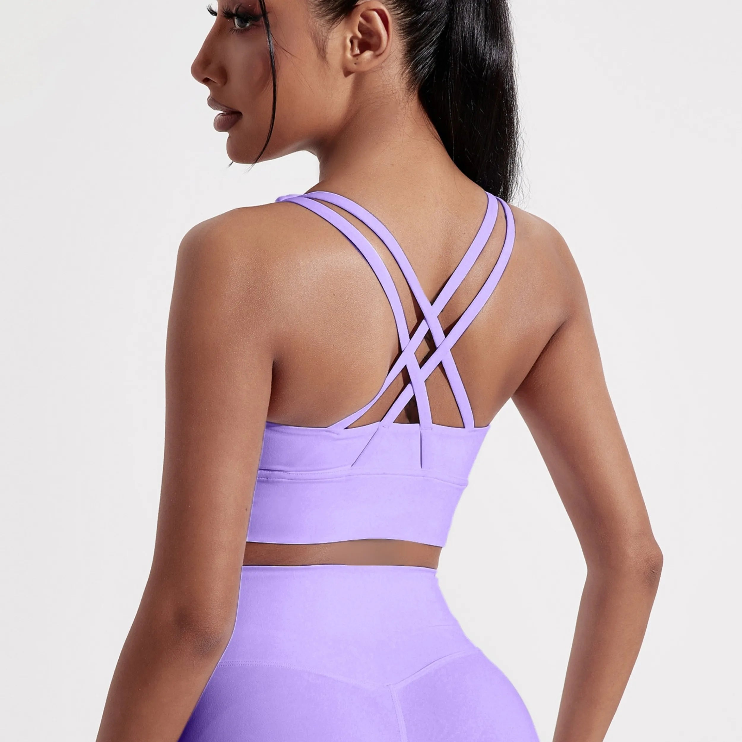 Solid Color Women Cross back Fitness sport Bra High strength Tight Top