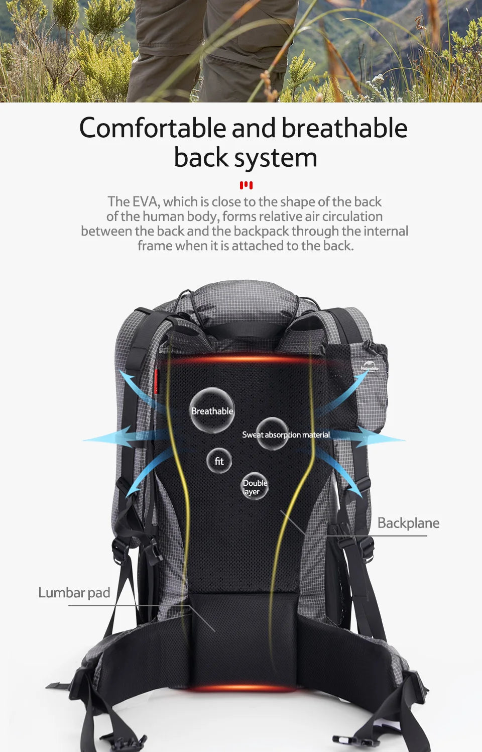 Outdoor Backpack 60+5L Waterproof High Capacity Sports Climbing Hiking With Rain Cover