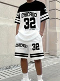 Summer Men's Chicago-Themed Relaxed Set Size 32 Printed T-Shirt and Plus Size Two-Piece Set