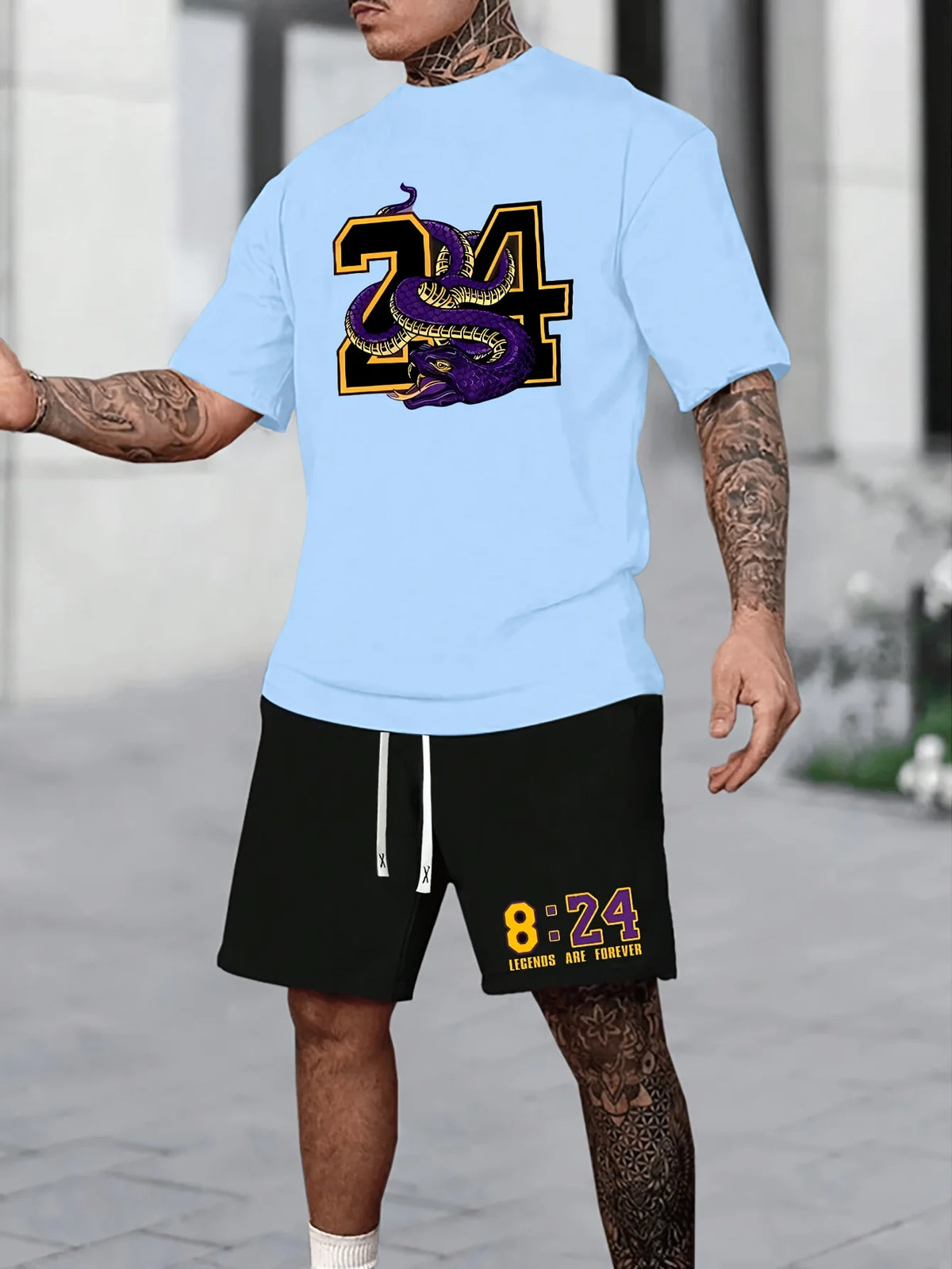 Summer Men's Chicago-Themed Relaxed Set Size 32 Printed T-Shirt and Plus Size Two-Piece Set