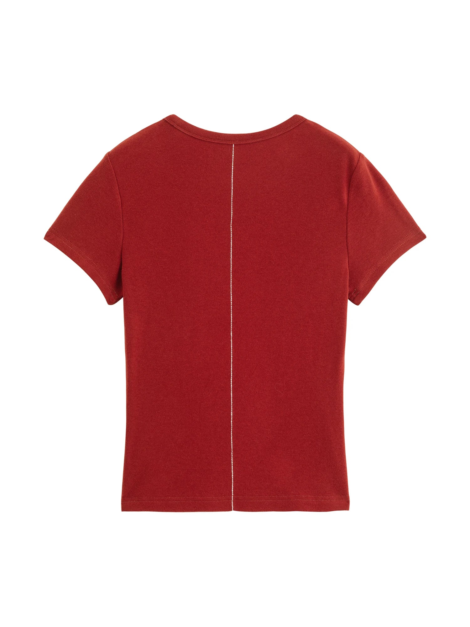 Elastic Solid Basics Short-sleeved Slim-fit Knit T-shirt for Women New Summer 2026 Design Red