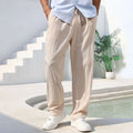 Men's Cotton Linen Pants Straight Leg Lightweight Breathable Comfortable Trousers Beach Style