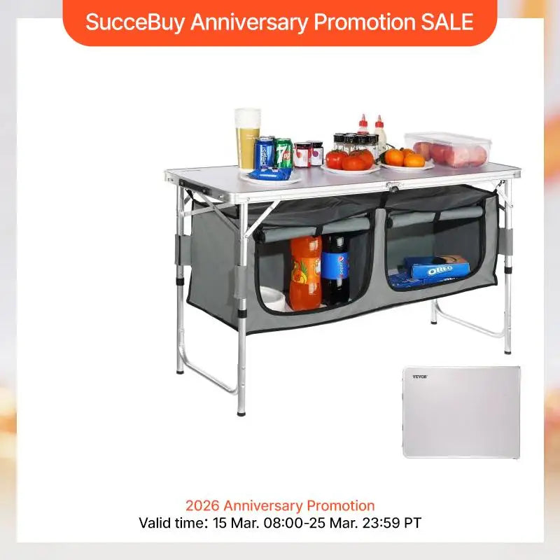 SucceBuy Camping Kitchen Table Quick set-up Folding Camping Table MDF Camping Table for Outdoor Picnics BBQ Camping RV Traveling