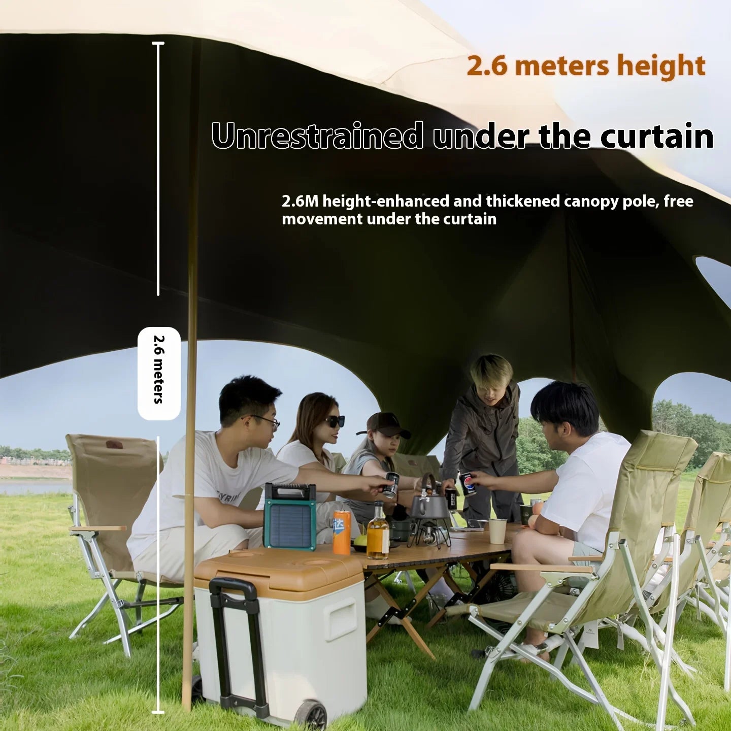 Outdoor sunshade umbrella. Suitable for outdoor recreational activities, camping, and patios.