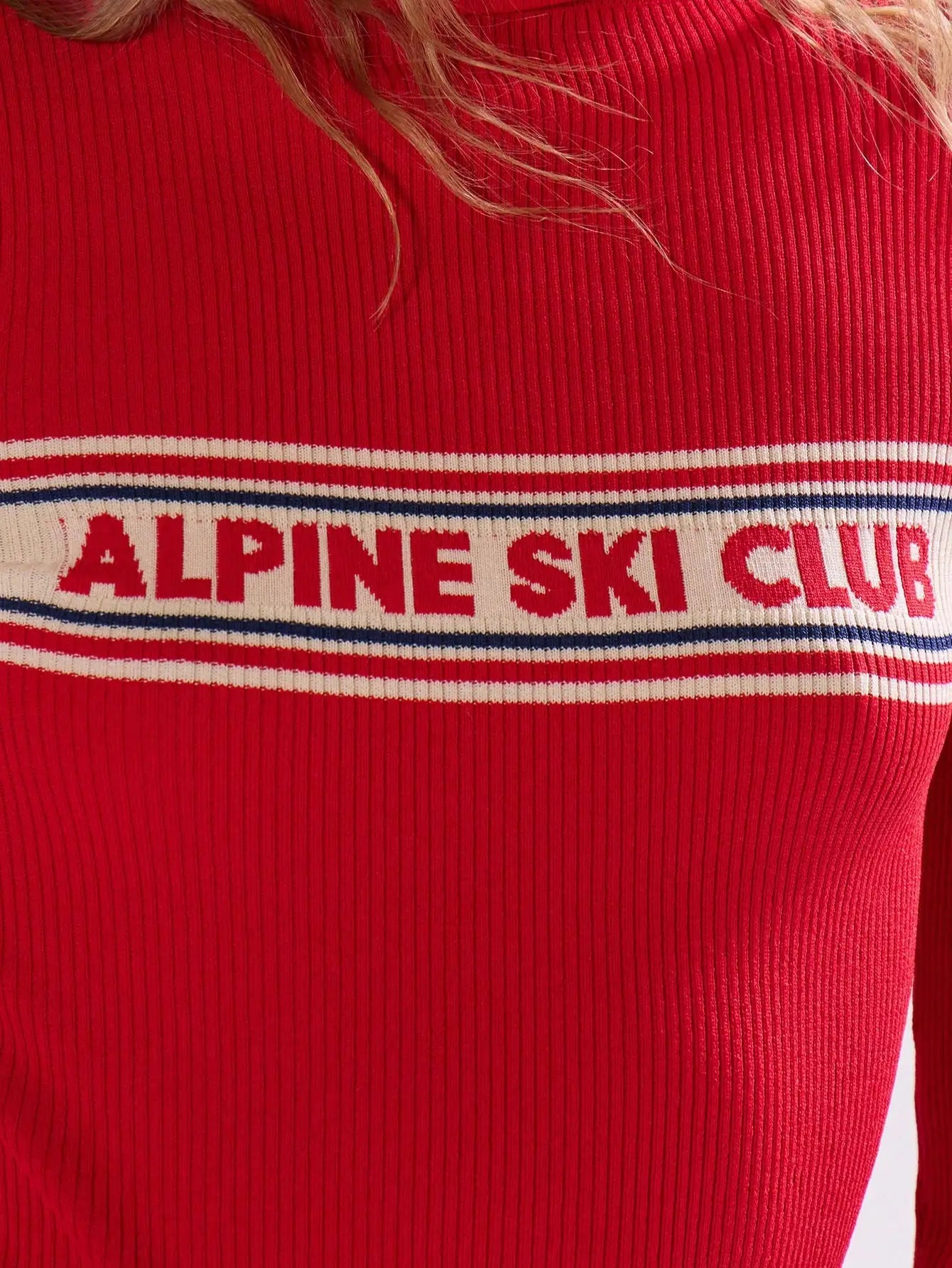 Red High Neck 'Alpine Ski Club' Knit Jumper