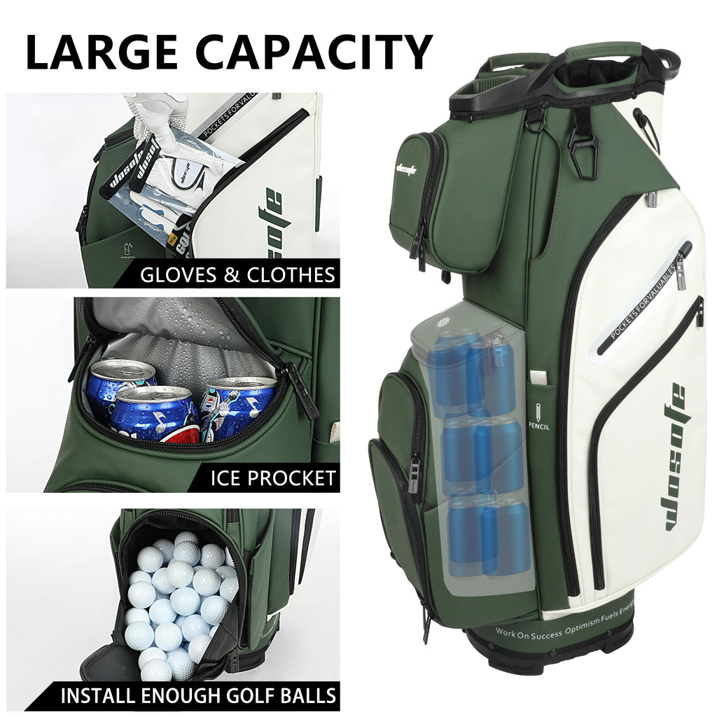 PU Leather Lightweight Men Women Blue White Black Green Golf Bag,Multiple 10 Pockets