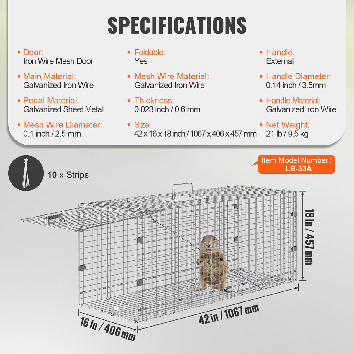 Trap Humane Cat Rodent Control Folding with Handle for Rabbits