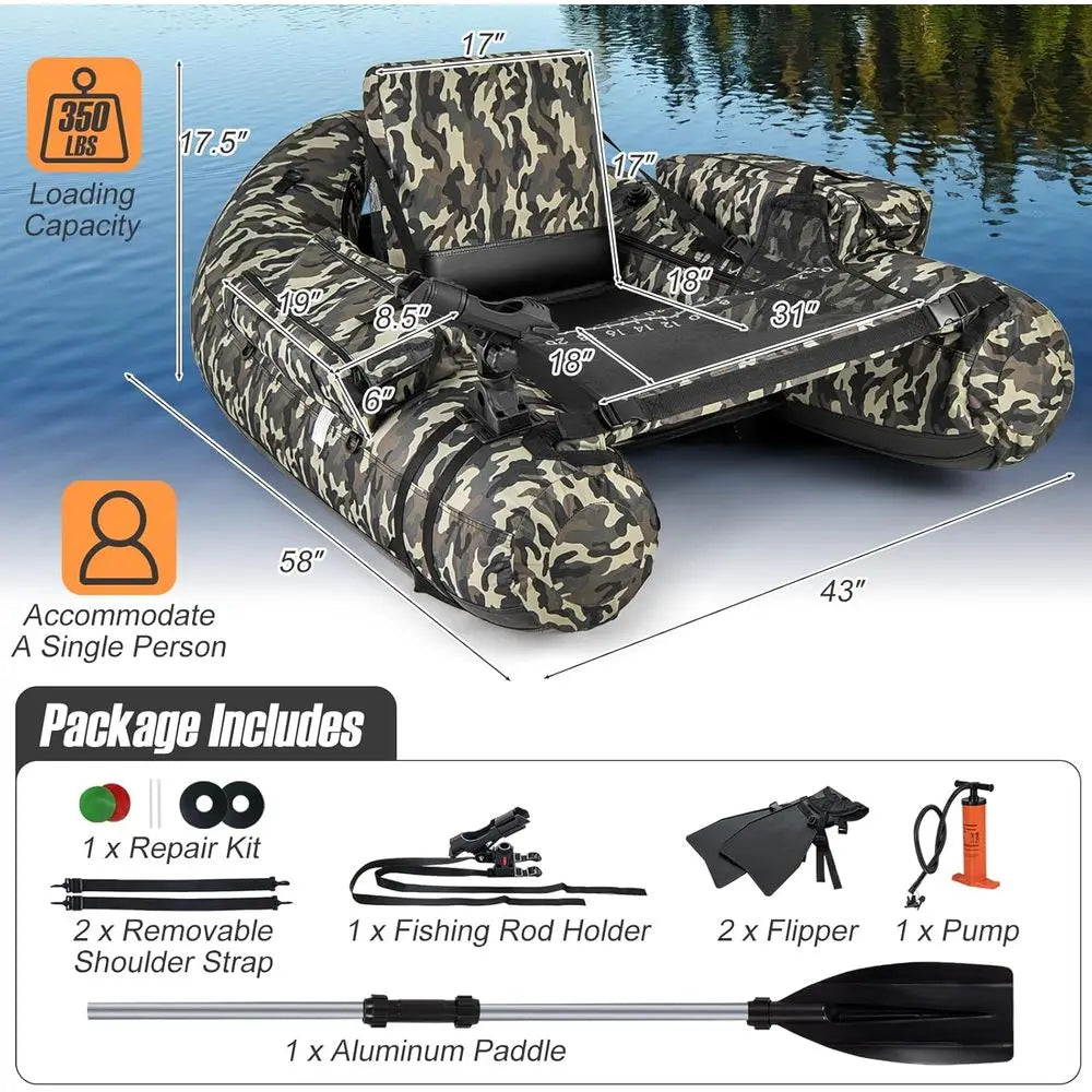 Inflatable Belly Boat with Fish Ruler,