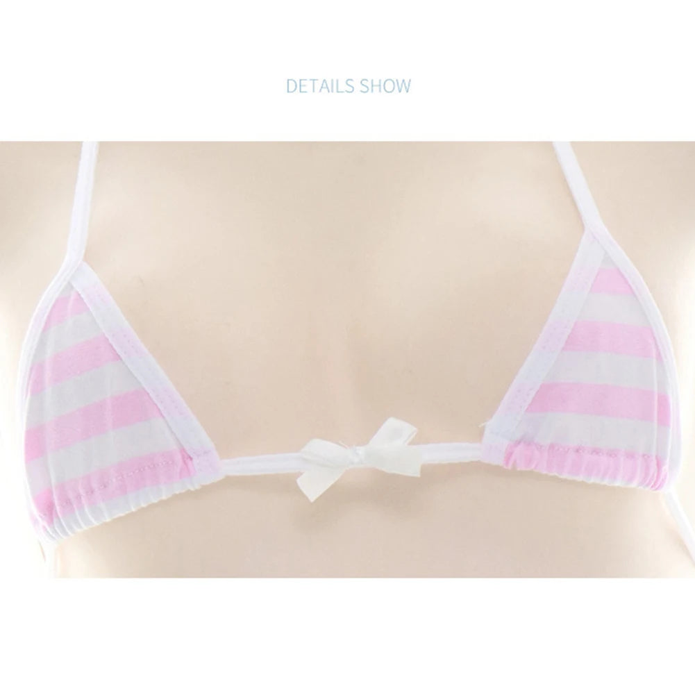 Sexy Bikini Set Women Stripe Cute Lingerie Micro-Schoolgirl Anime Cosplay