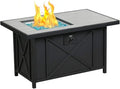 42 inch 50,000 BTU Rectangular Propane Gas Fire Pit Table with Fire Glass and Table Lid, Fire Pits Outdoor for Garden, Patio, B