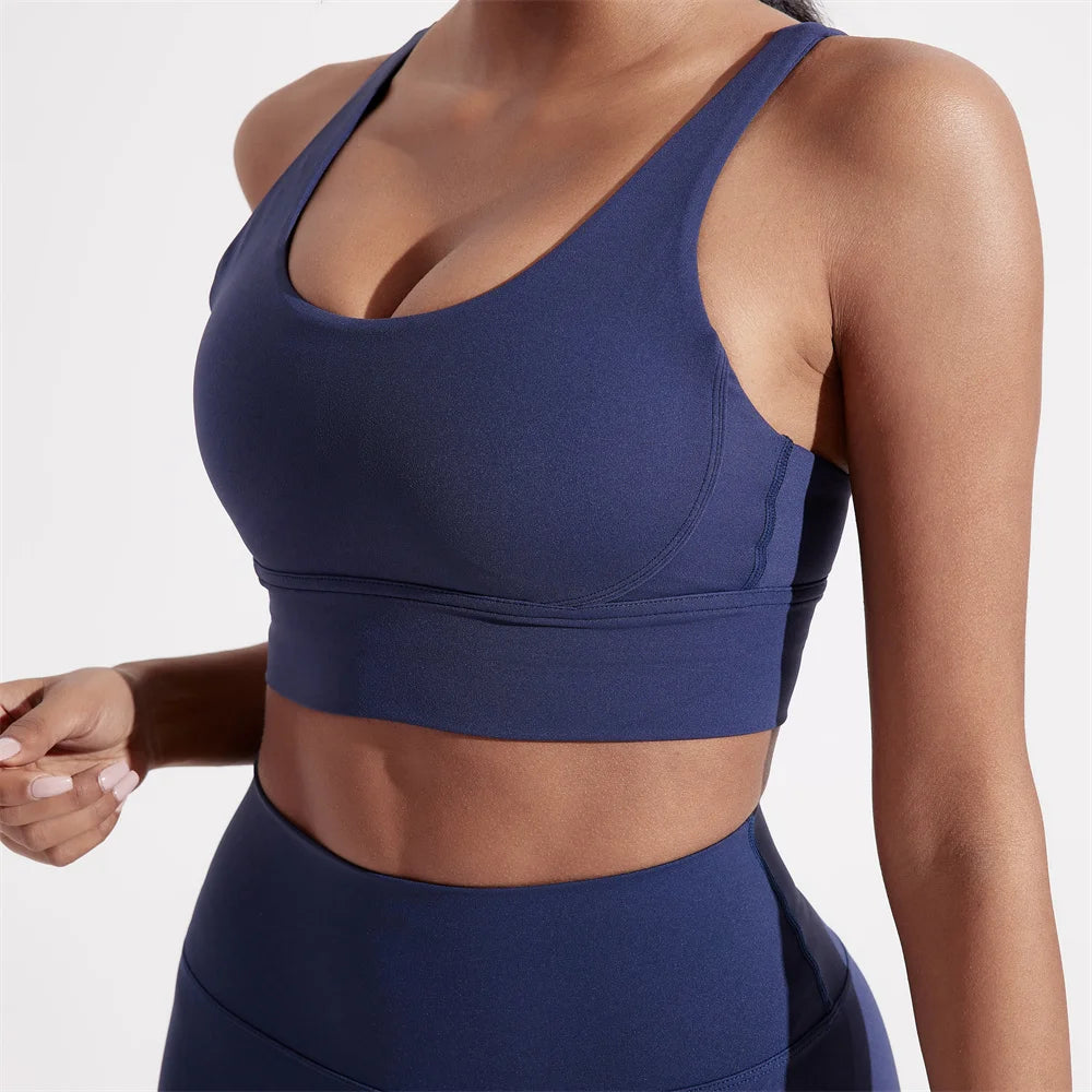 Solid Color Women Cross back Fitness sport Bra High strength Tight Top
