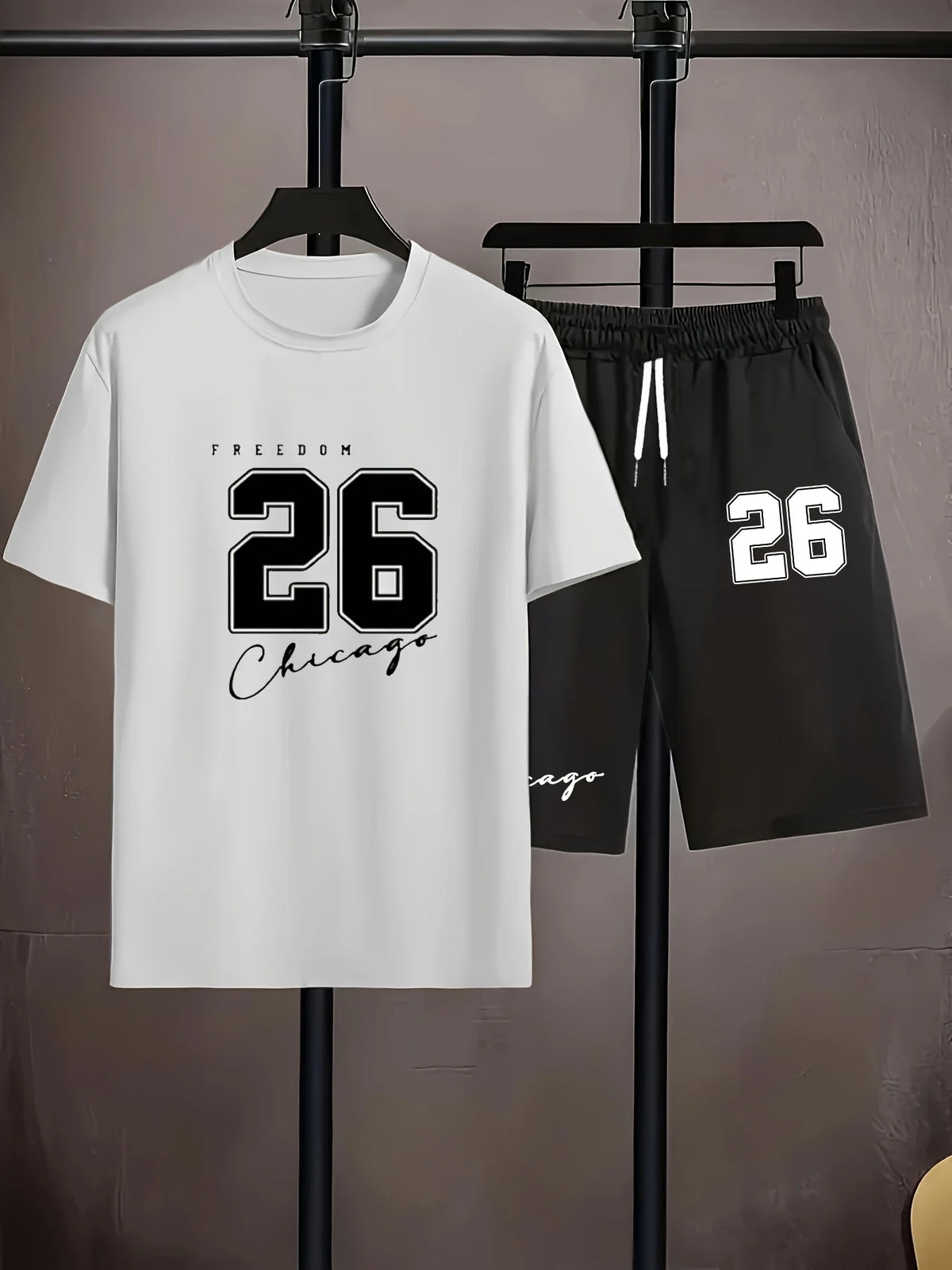 Summer Men's Chicago-Themed Relaxed Set Size 32 Printed T-Shirt and Plus Size Two-Piece Set