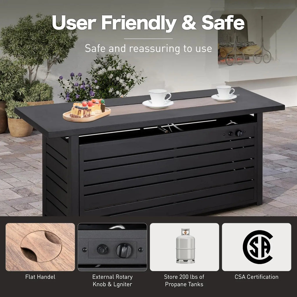 Propane Gas Fire Pit Tabletop with Glass Rock, Black Outdoor