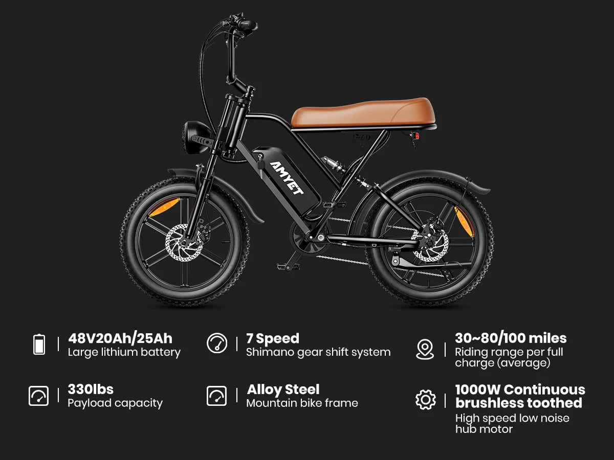 Adults Electric Bike 1000W Motor Bicycle 48V 20AH 20“ Tire