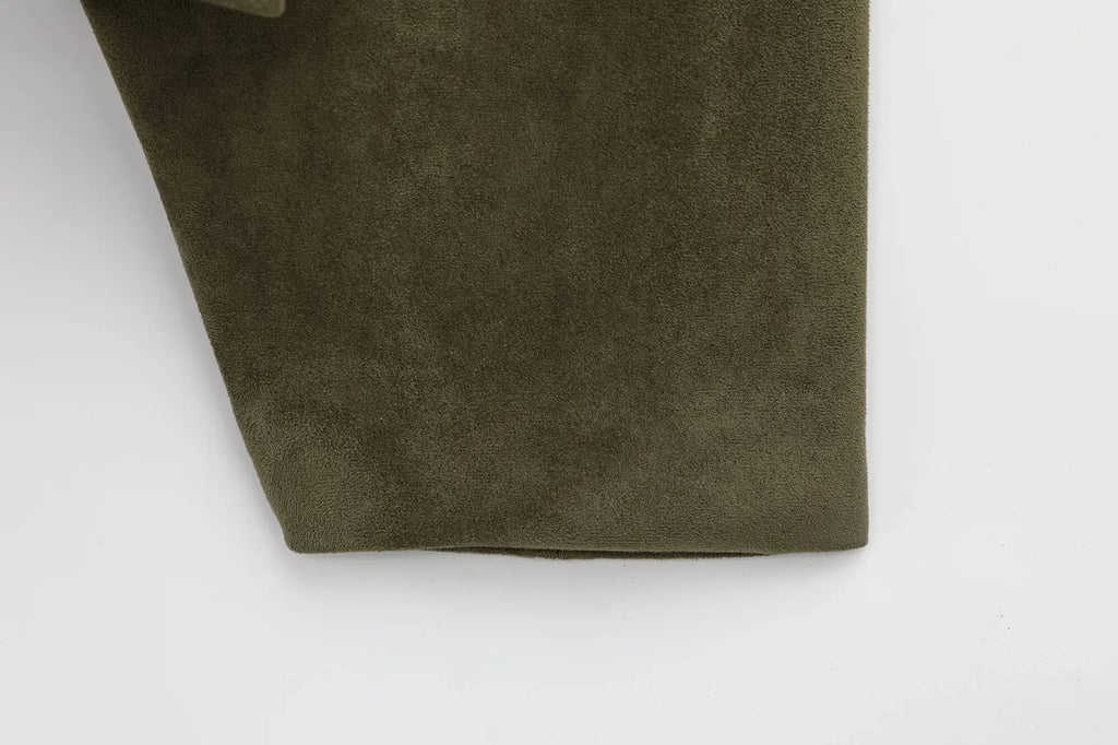 Women Brown Green Suede Jacket Loose Casual Bomber Coat Lapel Zipper Long Sleeve Jackets Vintage Lady Motorcycle Outwears