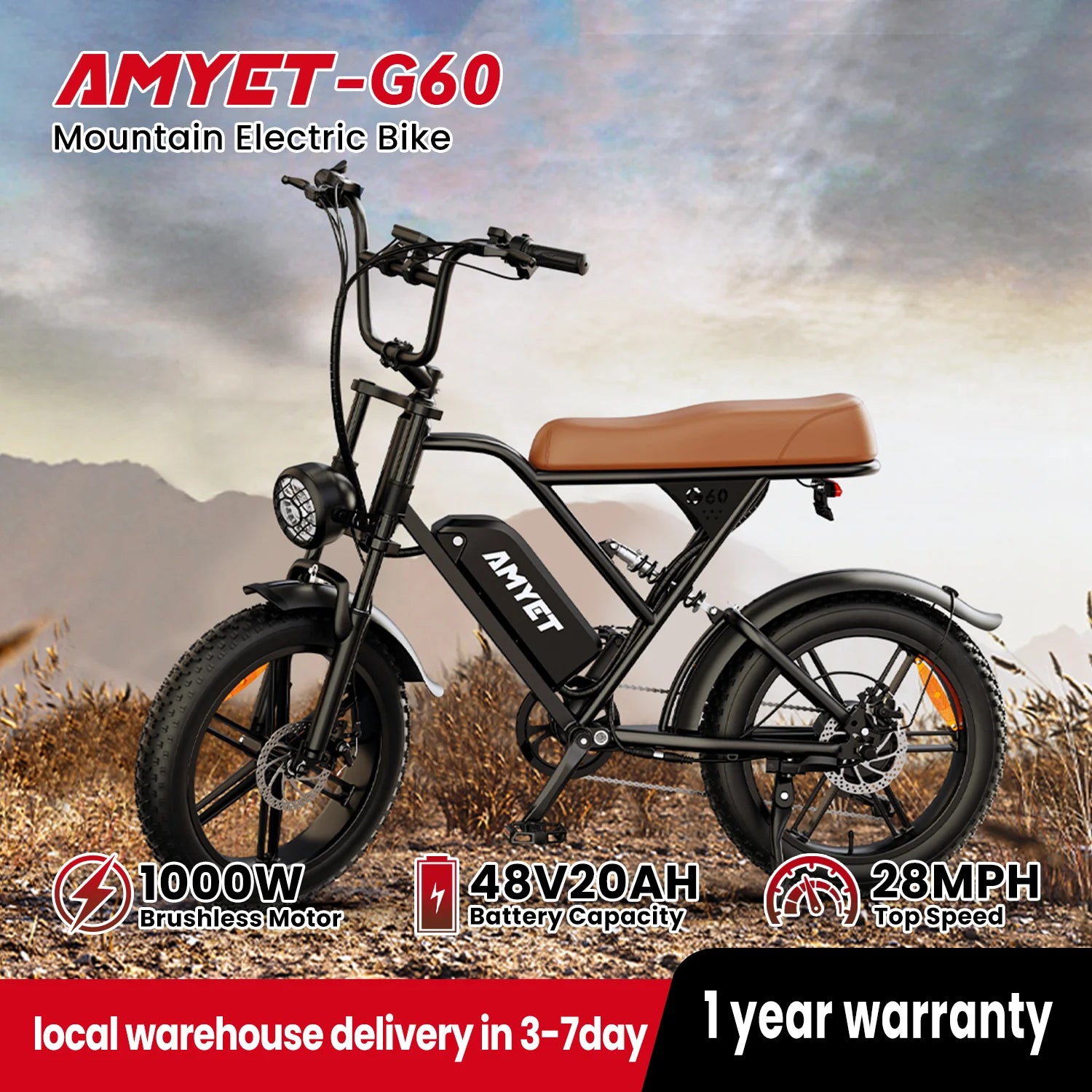 Adults Electric Bike 1000W Motor Bicycle 48V 20AH 20“ Tire