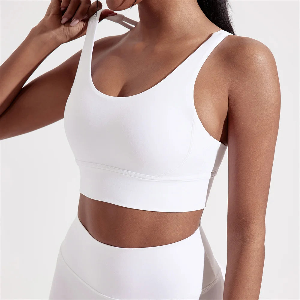 Solid Color Women Cross back Fitness sport Bra High strength Tight Top