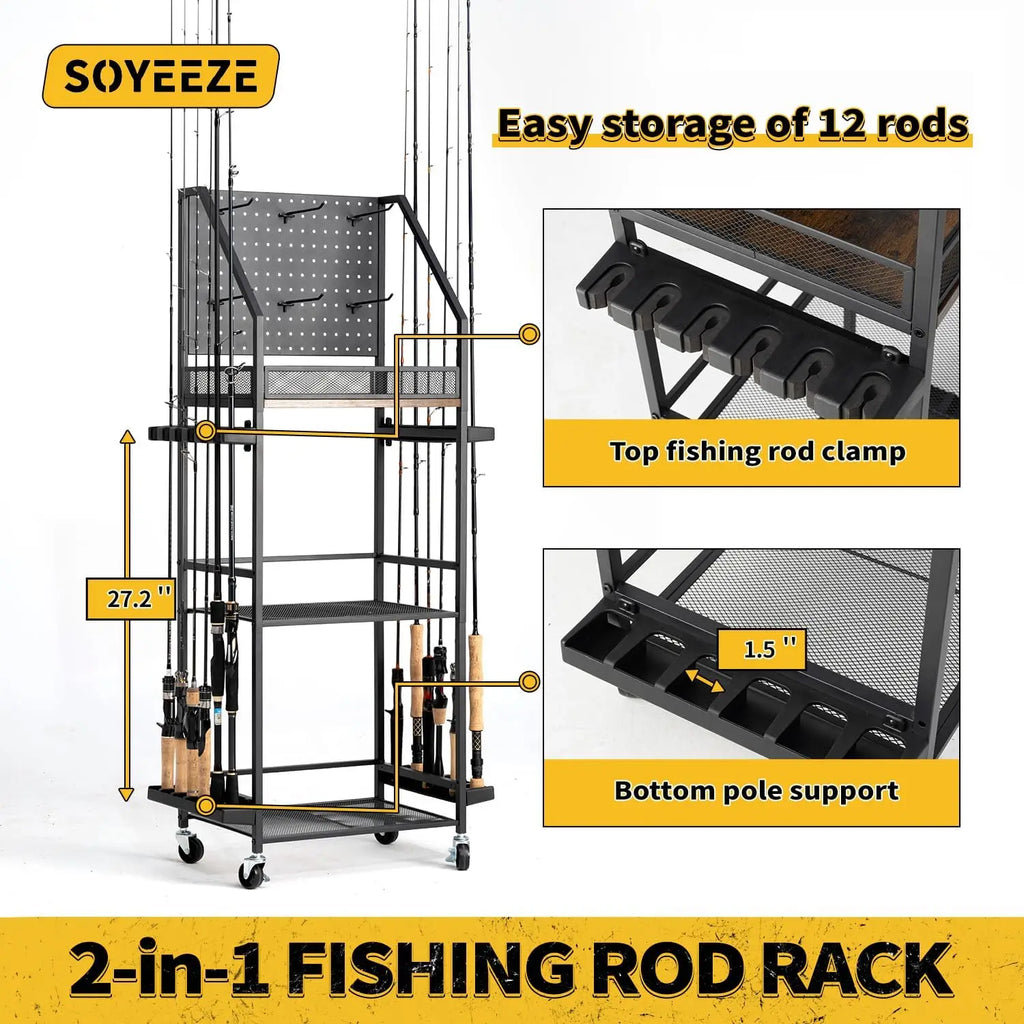 12 Rods, Lockable Wheels for Garage Organization