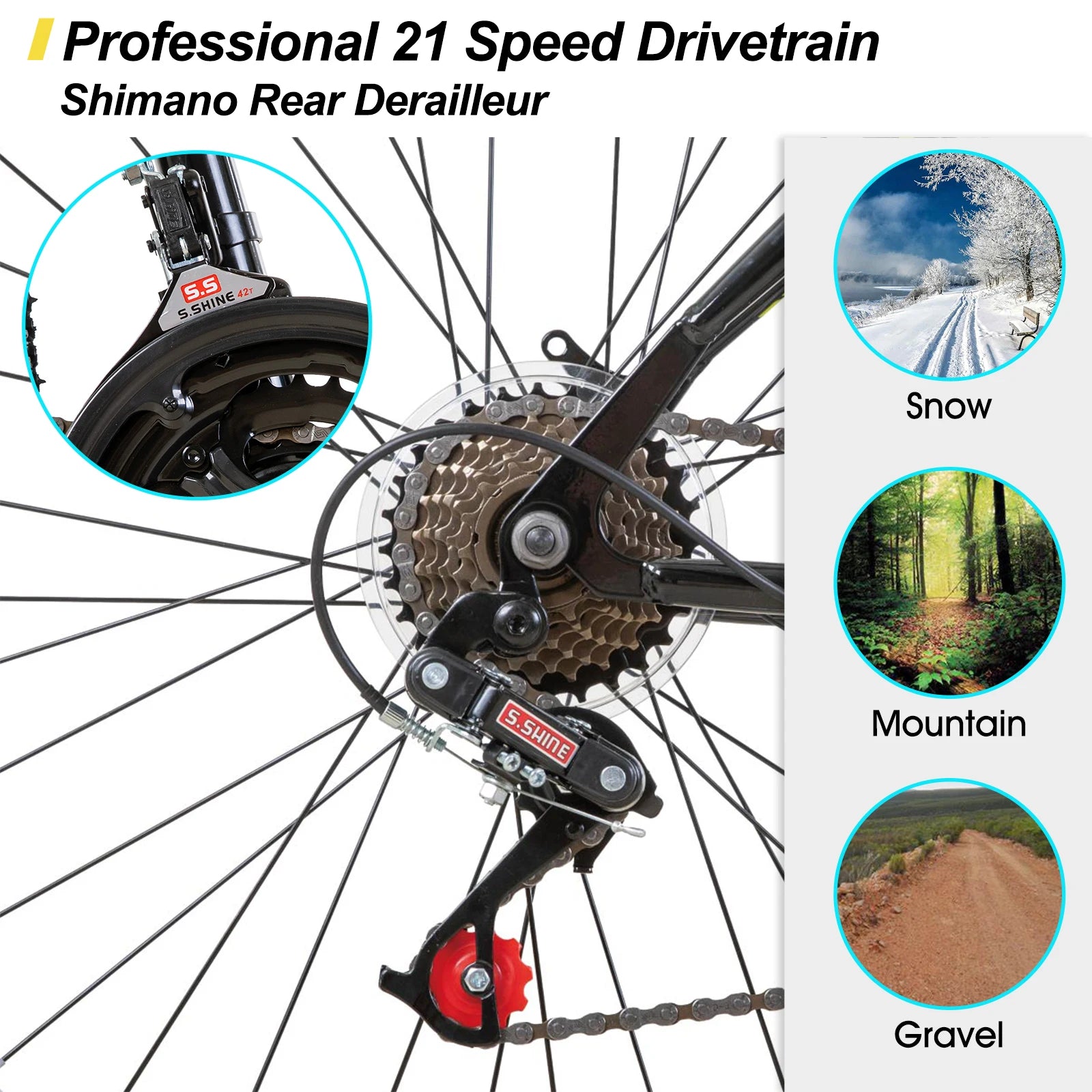 Hiland 24 26 inch Mountain Bike for Men Women, 21 Speeds