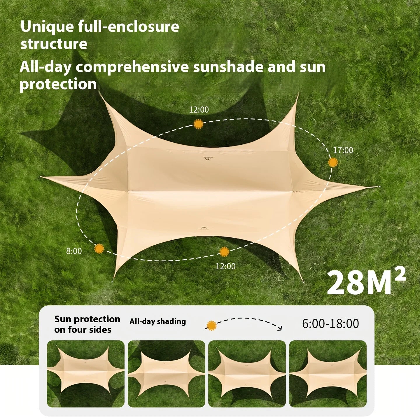 Outdoor sunshade umbrella. Suitable for outdoor recreational activities, camping, and patios.