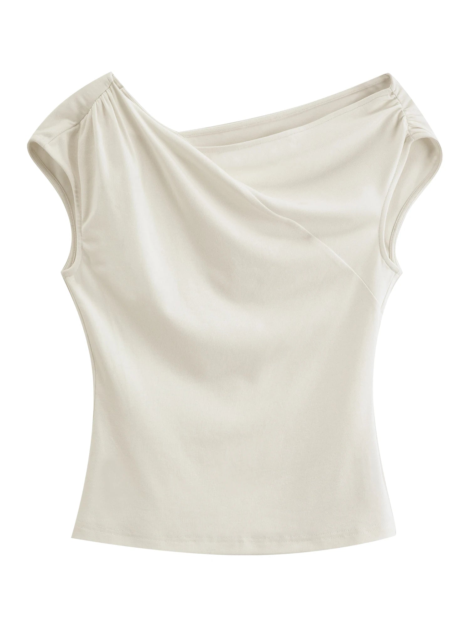 Elastic Antibacterial Stylish Off-Shoulder Cross-Neckline Women's Fitted T-Shirt