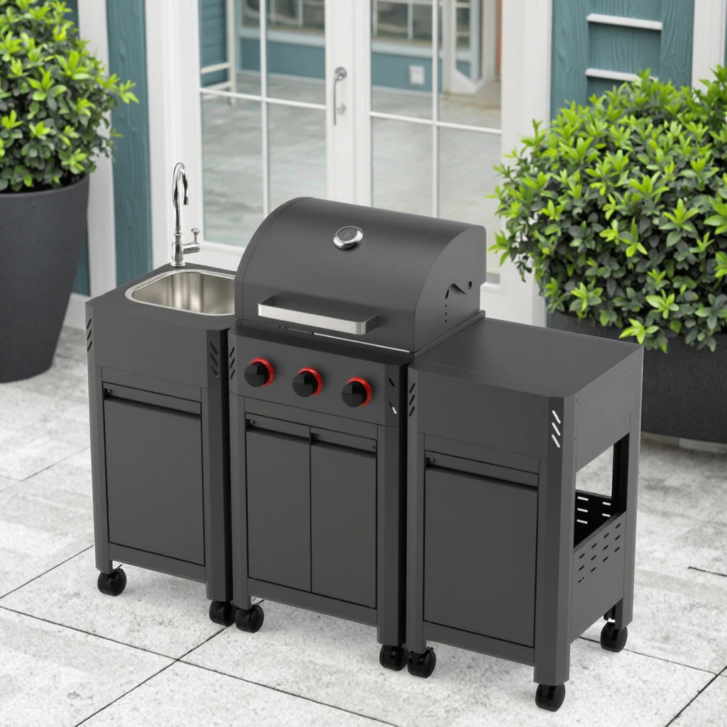 Stainless Steel BBQ Grill Modern Outdoor Kitchen  with Cabinet