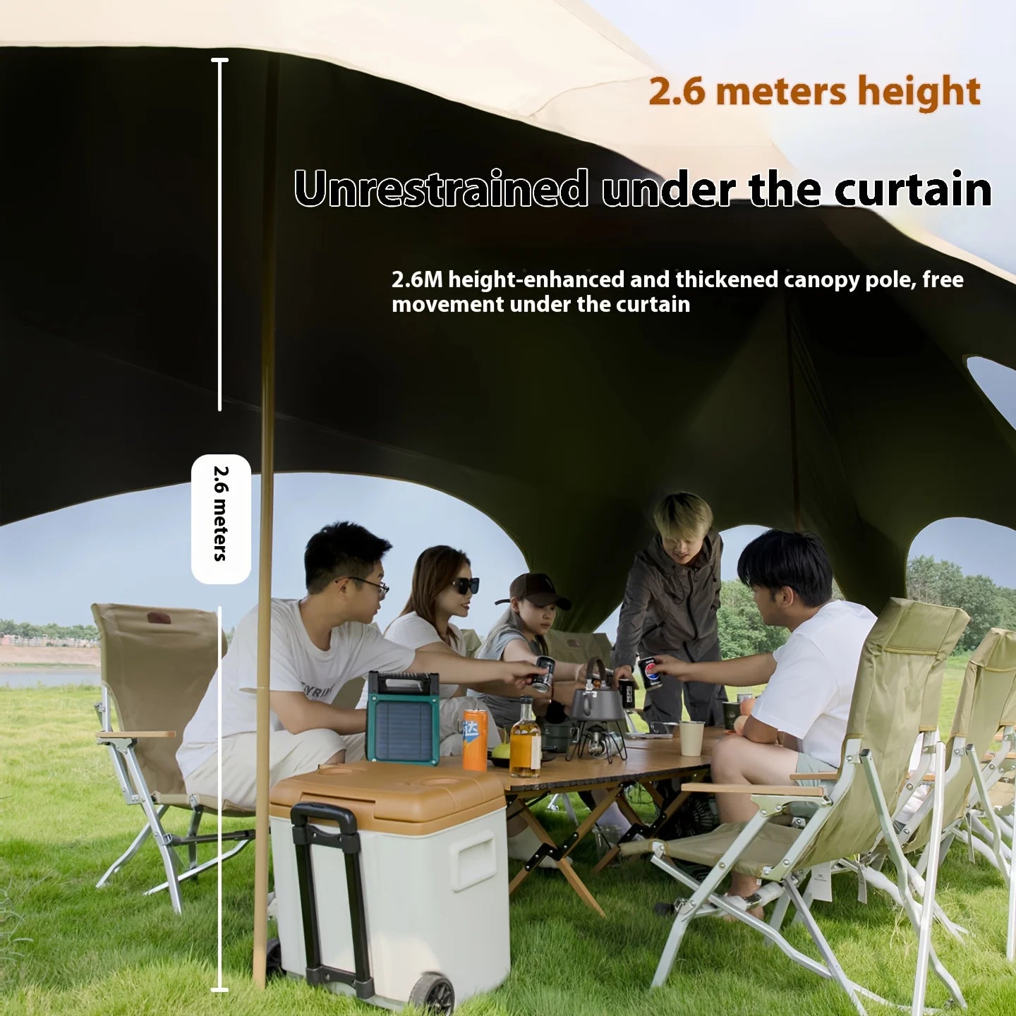 Outdoor sunshade umbrella. Suitable for outdoor recreational activities, camping, and patios.