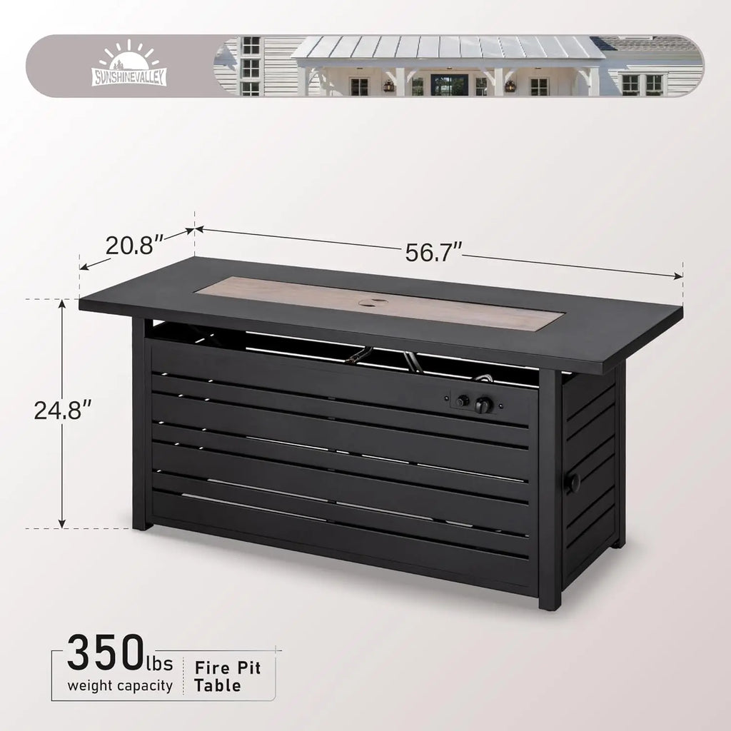 Propane Gas Fire Pit Tabletop with Glass Rock, Black Outdoor