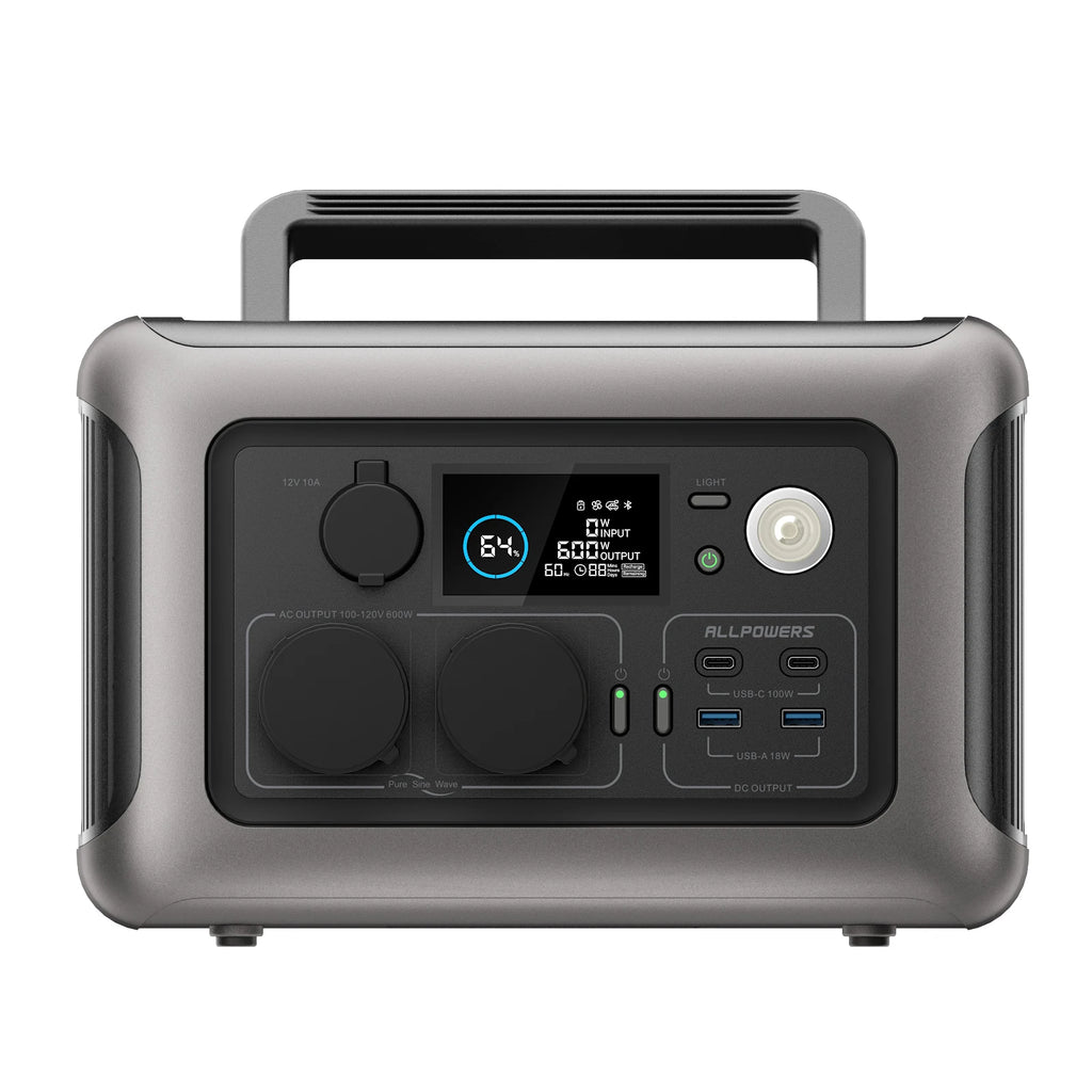 Portable Power Station R600, (1200W Surge) AC Outlets for Outdoor Camping RV Home