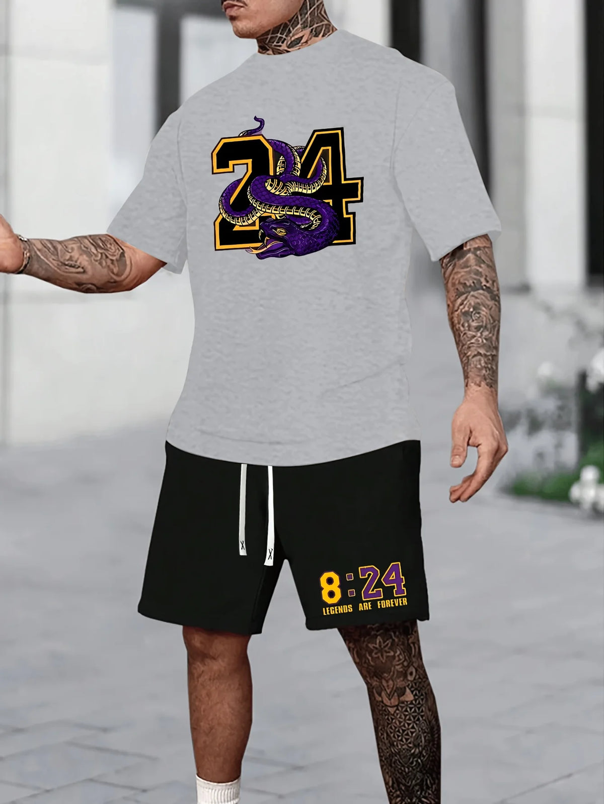 Summer Men's Chicago-Themed Relaxed Set Size 32 Printed T-Shirt and Plus Size Two-Piece Set