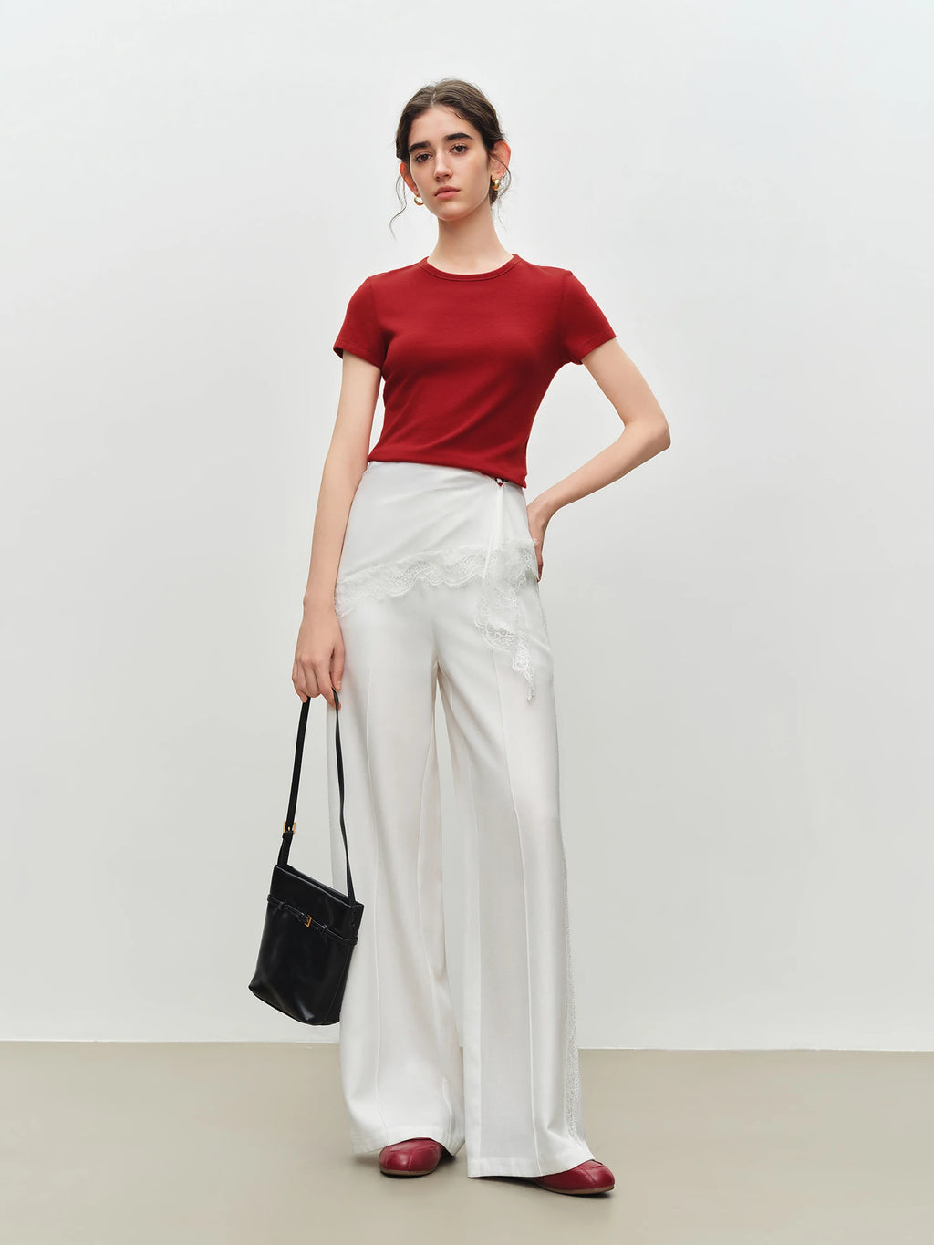 Elastic Solid Basics Short-sleeved Slim-fit Knit T-shirt for Women New Summer 2026 Design Red