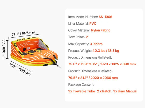 Towable Tube for Boating 1-4 Riders
